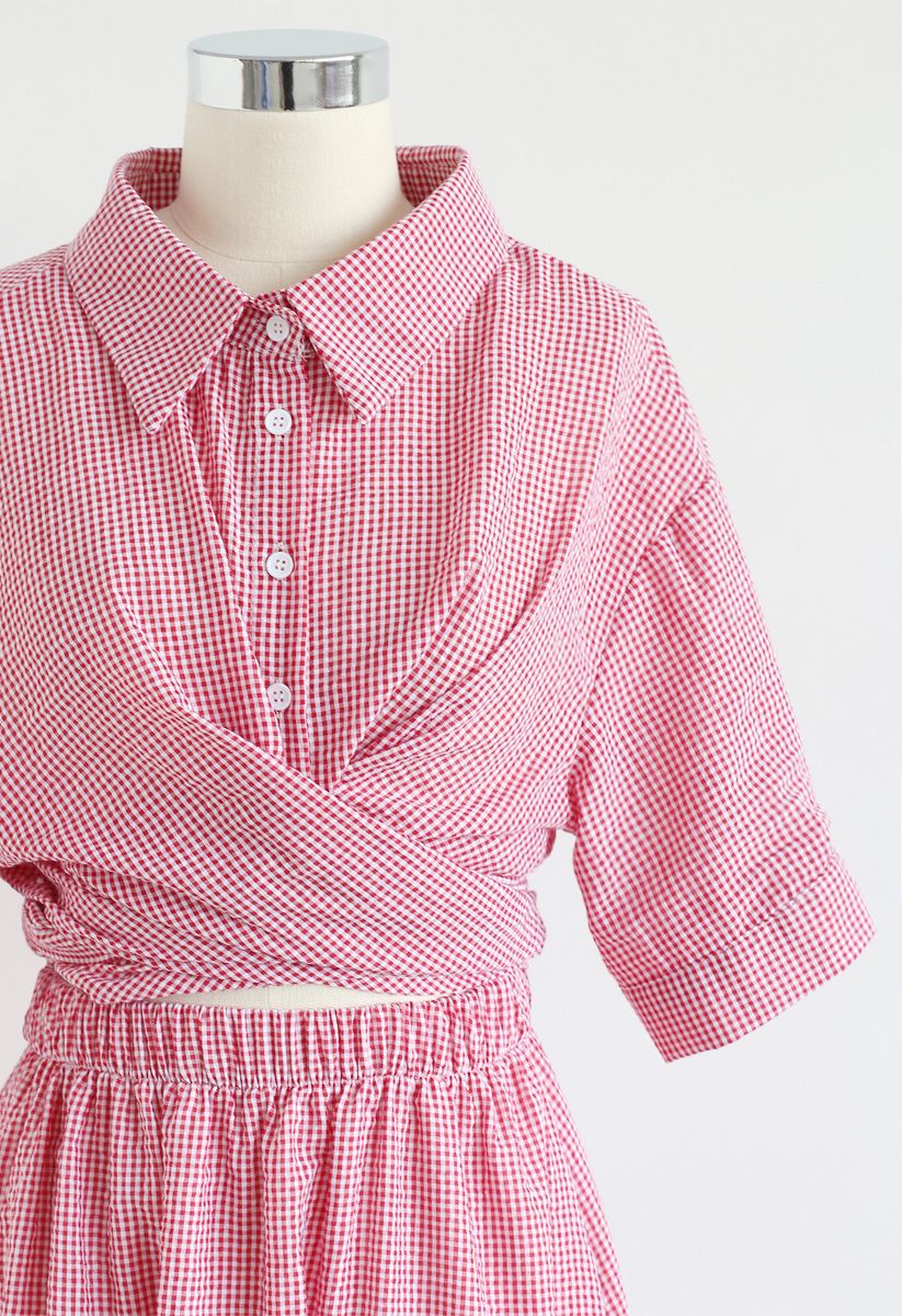 Wrap It Up Midi Dress in Pink Gingham