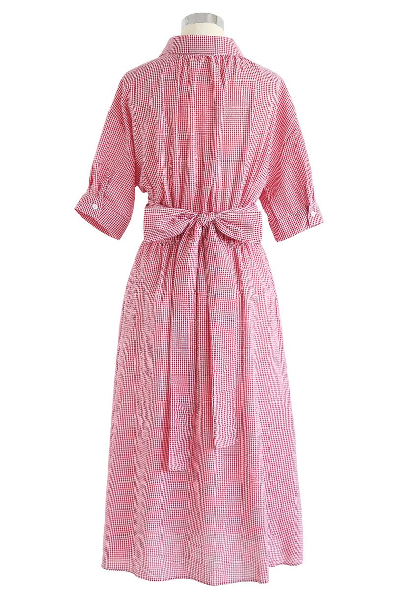 Wrap It Up Midi Dress in Pink Gingham
