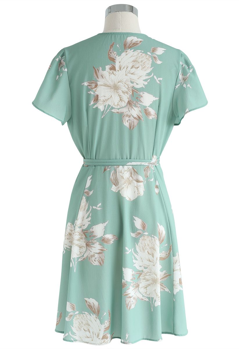 Vacay Vibes Floral Wrapped Dress in Green