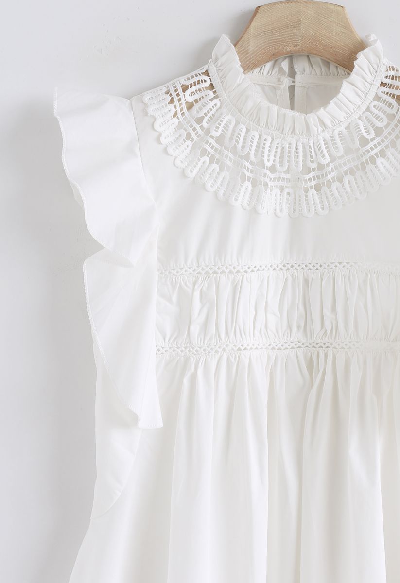 Lovely And Ruffly White Top with Crochet Insert - Retro, Indie and ...