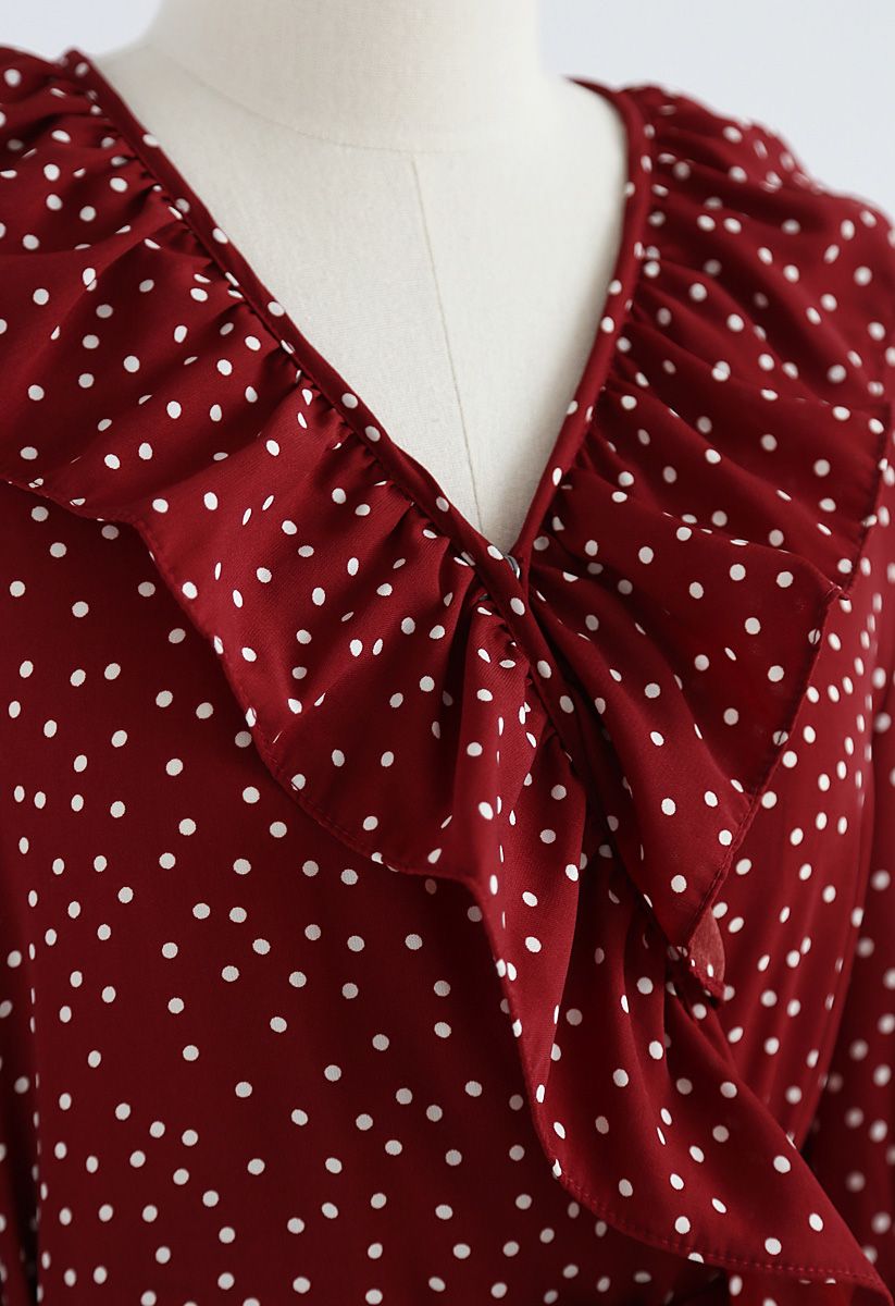 One Night in Paris Dots Wrap Dress in Red