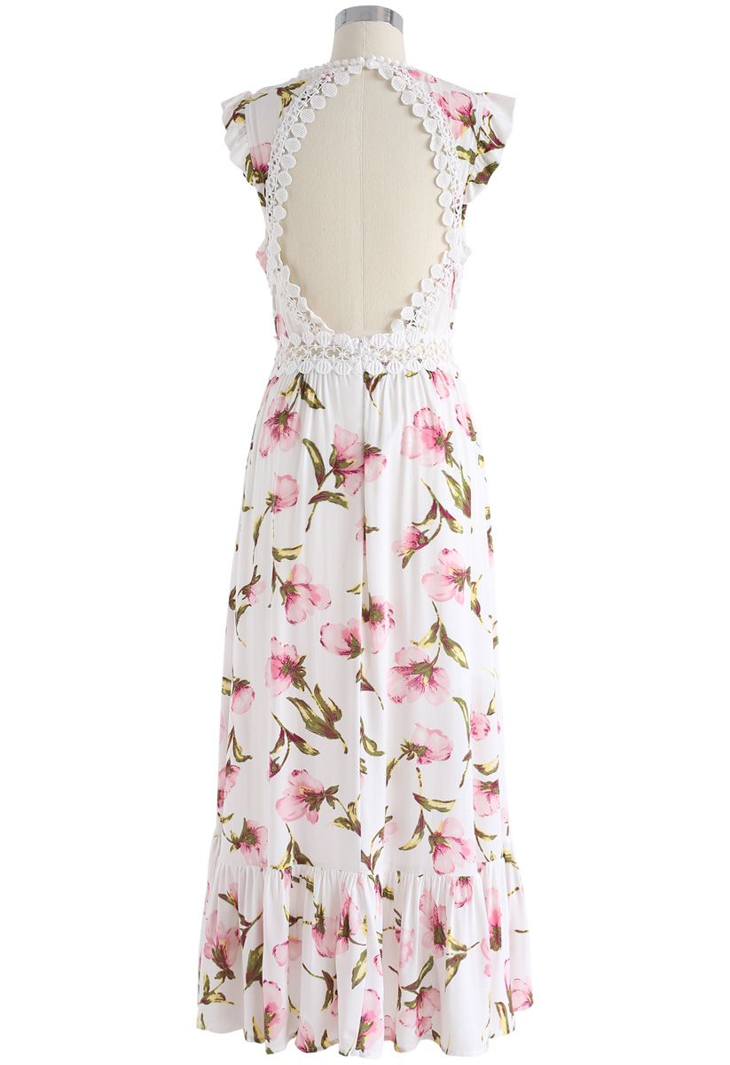 Peach Blossom Asymmetric V-Neck Frilling Dress