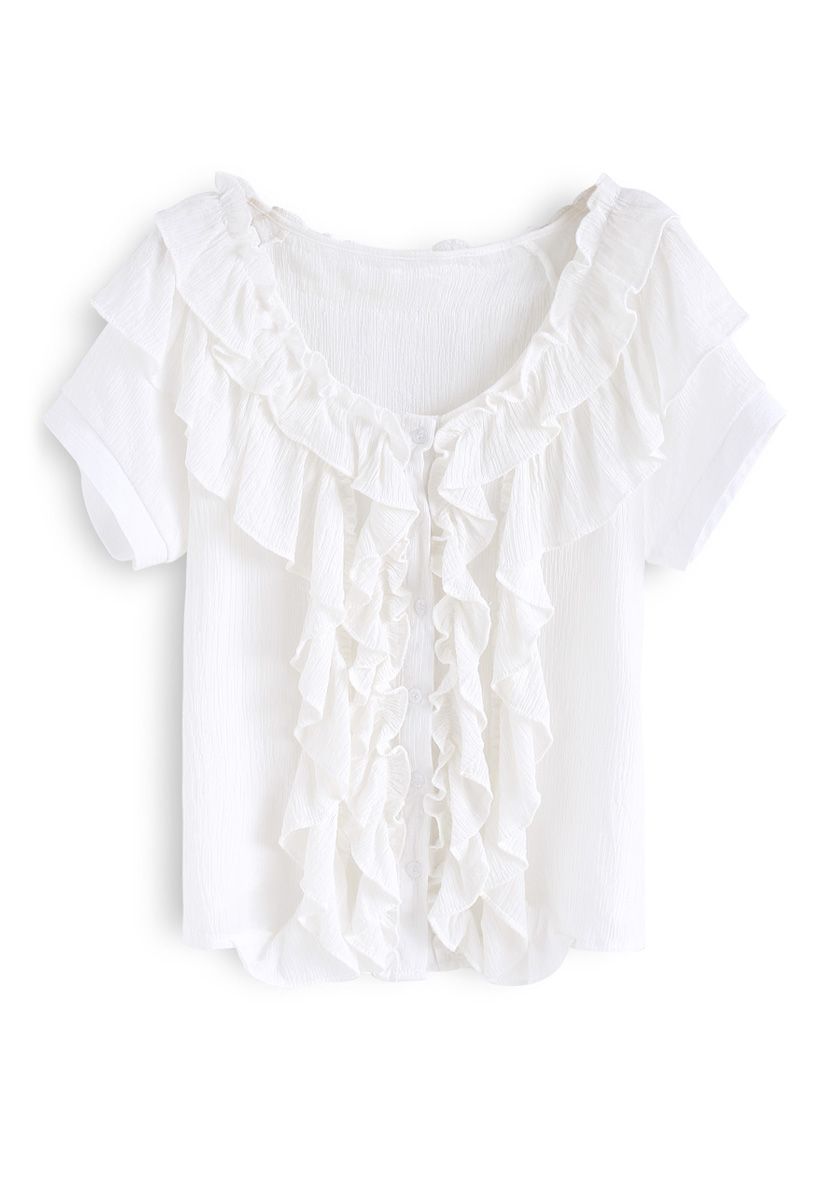 In Your Eyes Ruffle Top in White - Retro, Indie and Unique Fashion