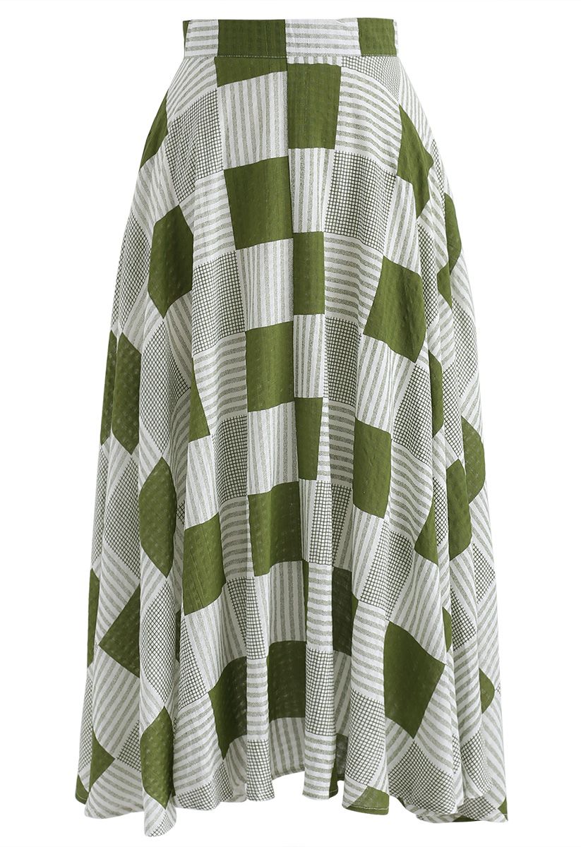 Fresh For Summer Check Midi Skirt in Green - Retro, Indie and Unique ...