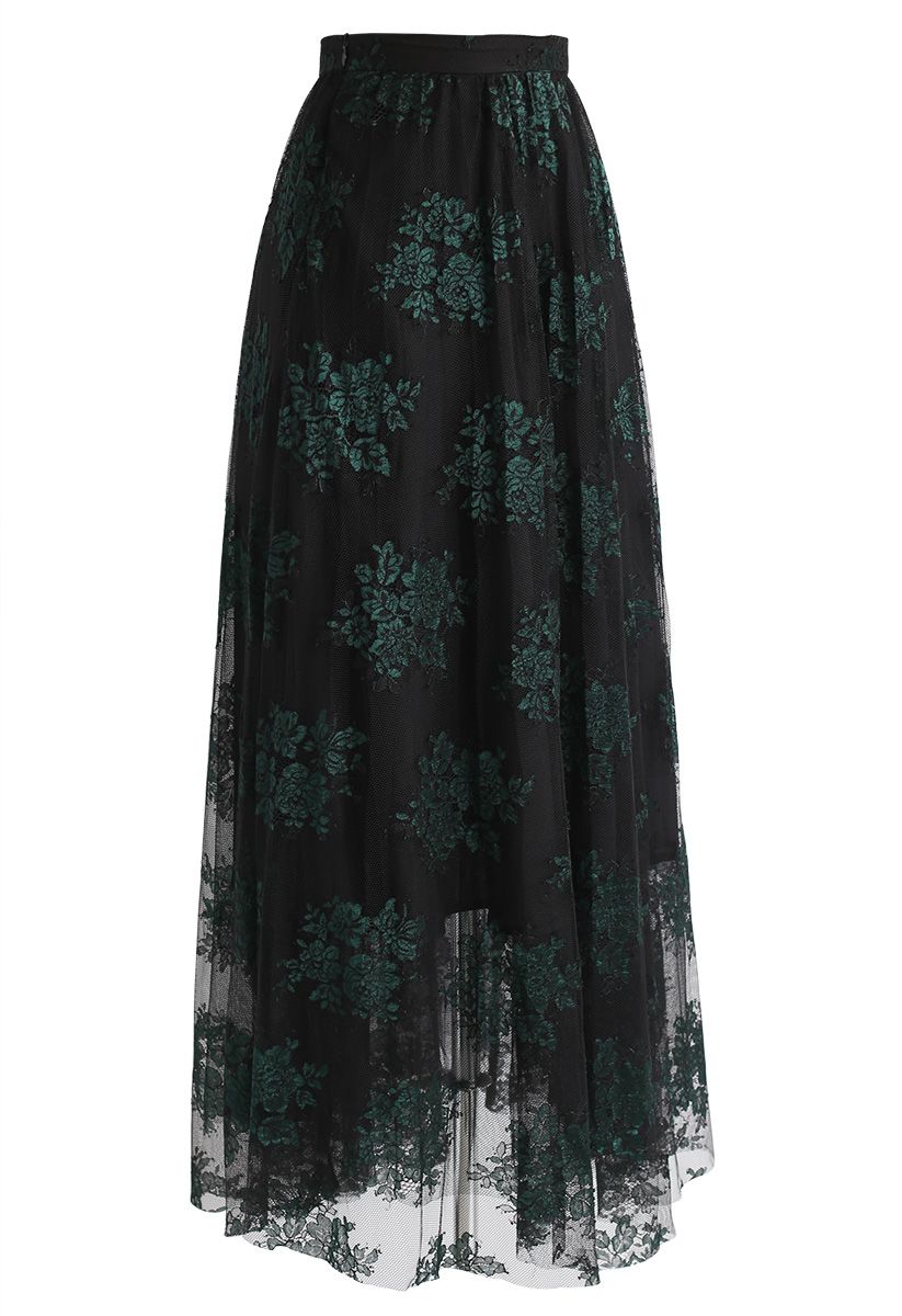 Bouquets Full Lace Maxi Skirt in Black - Retro, Indie and Unique Fashion