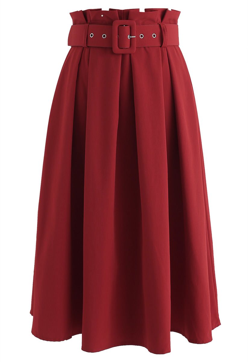 Keep Me Satisfied Belted A-Line Skirt in Red - Retro, Indie and Unique ...