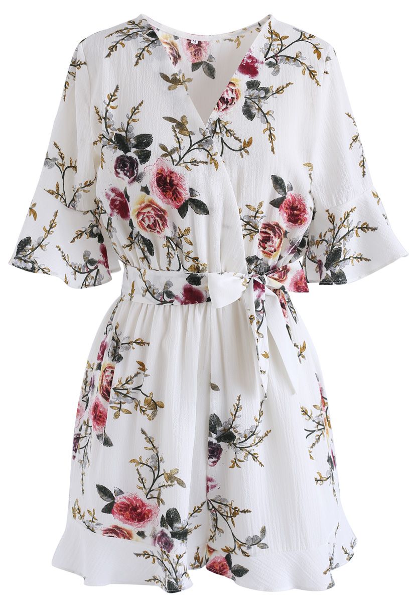 Dwell in Floral Dream Wrapped Playsuit in White - Retro, Indie and ...