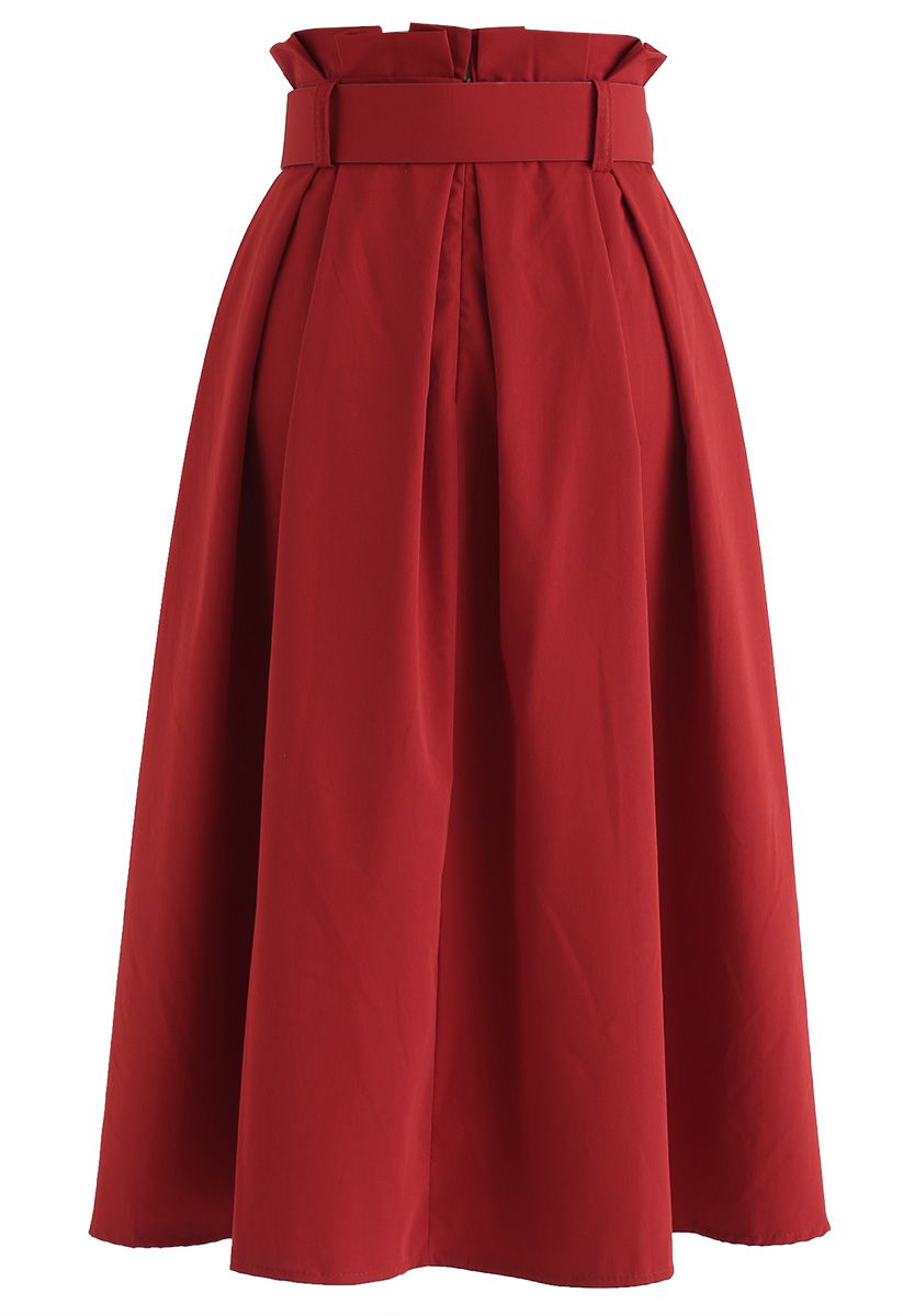 Keep Me Satisfied Belted A-Line Skirt in Red - Retro, Indie and Unique ...