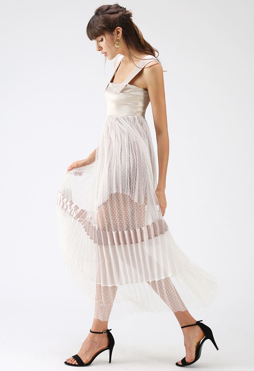 Beyond the Cloud Pleated Mesh Cami Maxi Dress