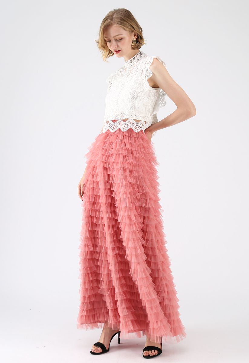 Swan Cloud Maxi Skirt in Rouge Pink 