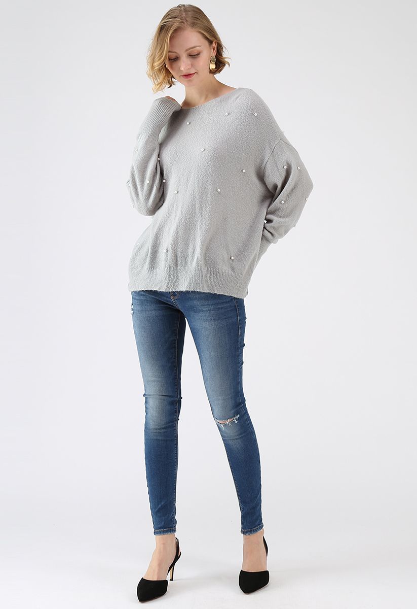 Dashing Foundation Open Back Fluffy Knit Sweater in Grey - Retro, Indie ...