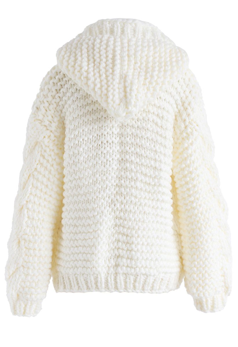 All-Over Warmth Hooded Chunky Cardigan in Ivory