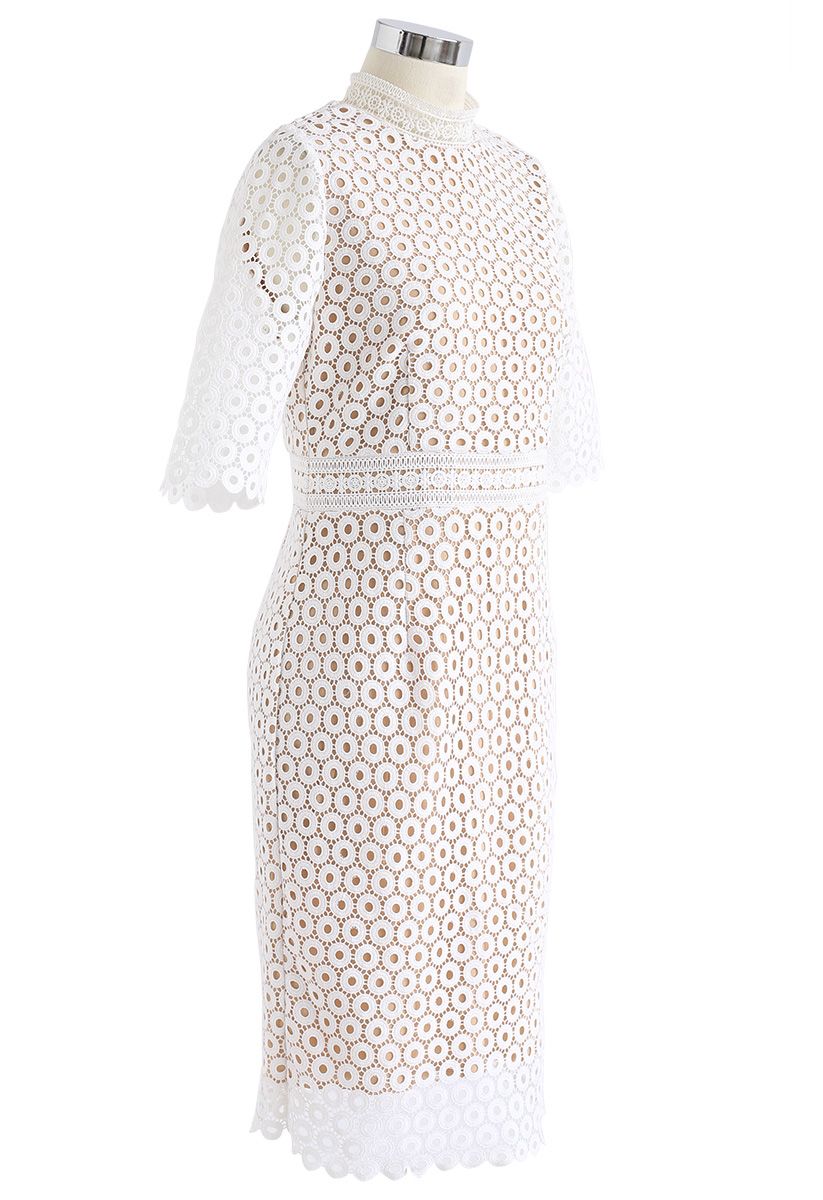 Crochet Stunner Shift Dress in White