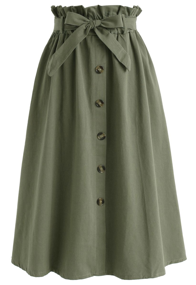 Truly Essential A-Line Midi Skirt in Army Green
