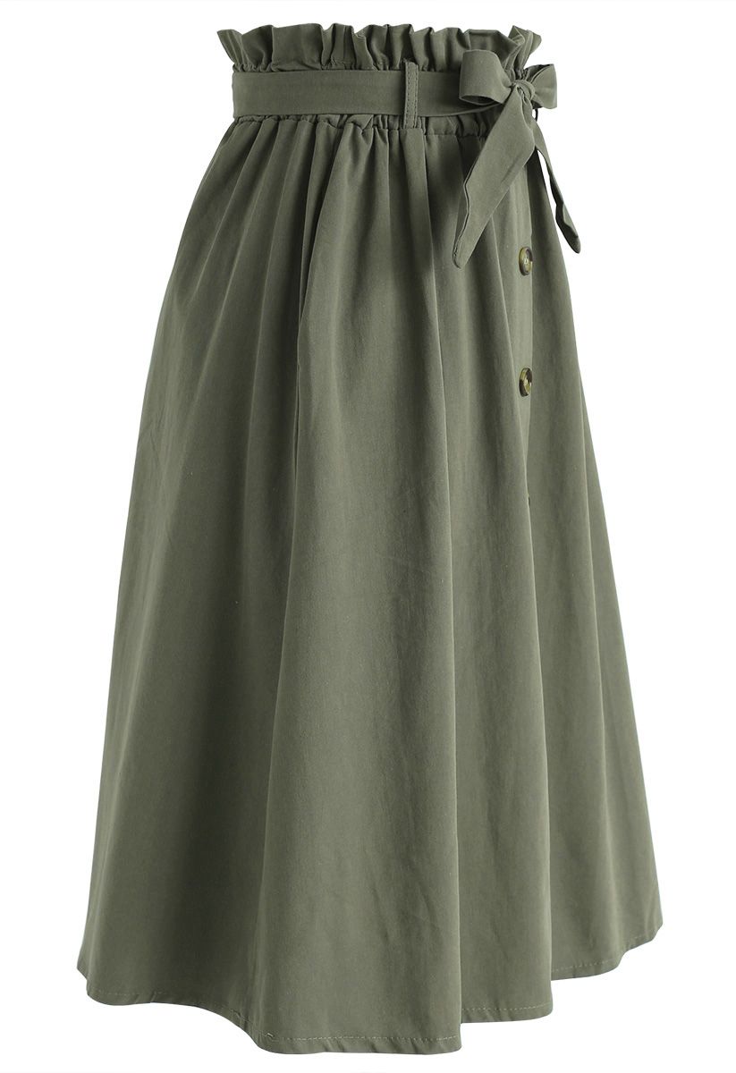 Truly Essential A-Line Midi Skirt in Army Green
