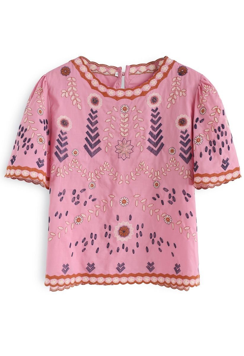 Adorable Boho Style Embroidered Top in Pink - Retro, Indie and Unique ...