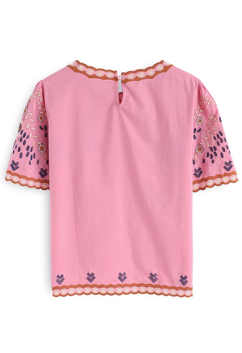 Adorable Boho Style Embroidered Top in Pink - Retro, Indie and Unique ...