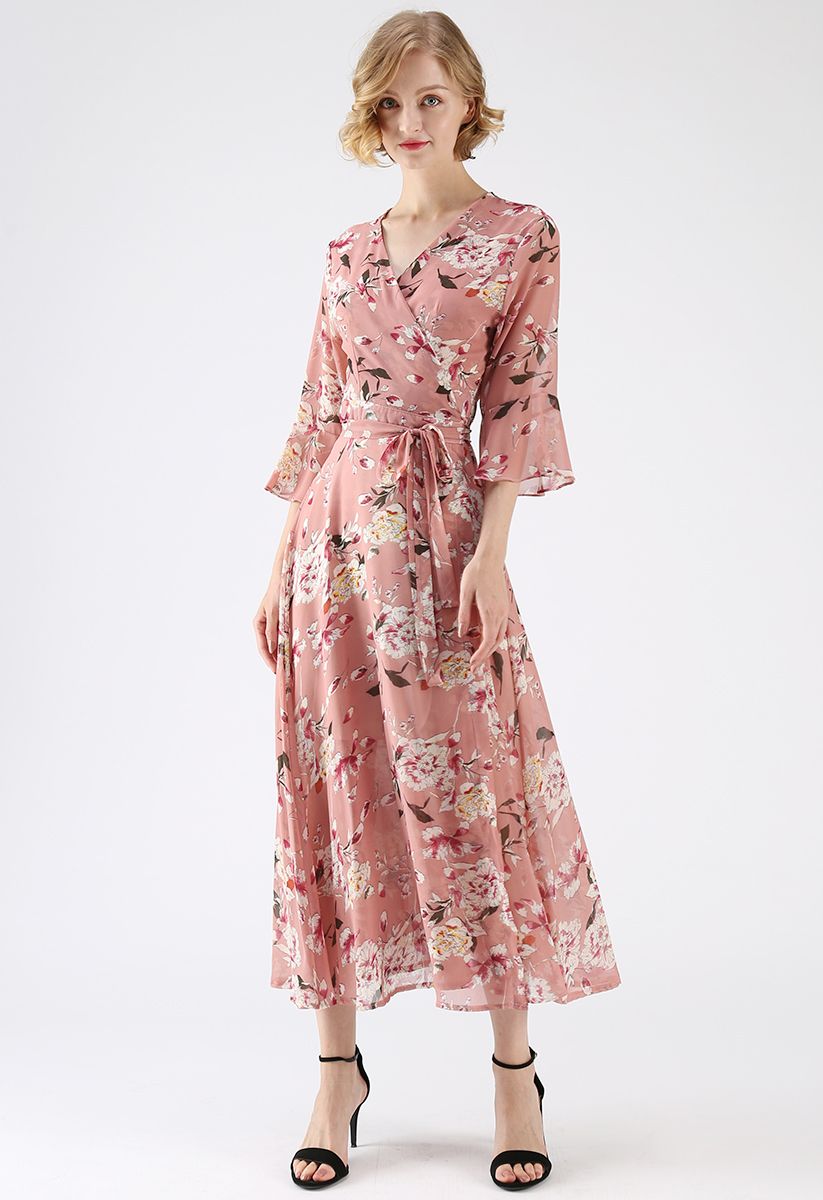 Endless Bloom Wrap Floral Chiffon Dress in Pink - Retro, Indie and ...