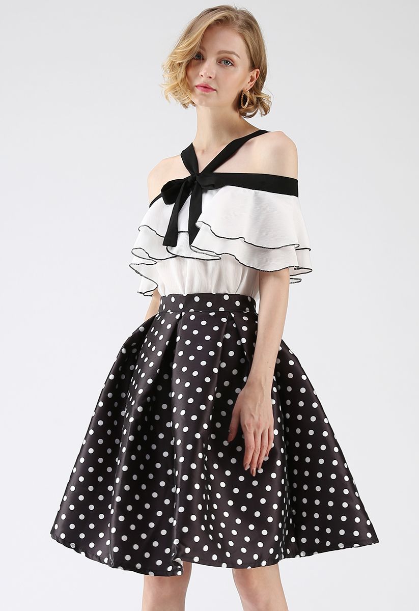 Cuteness Comeback Polka Dots A-Line Skirt in Black