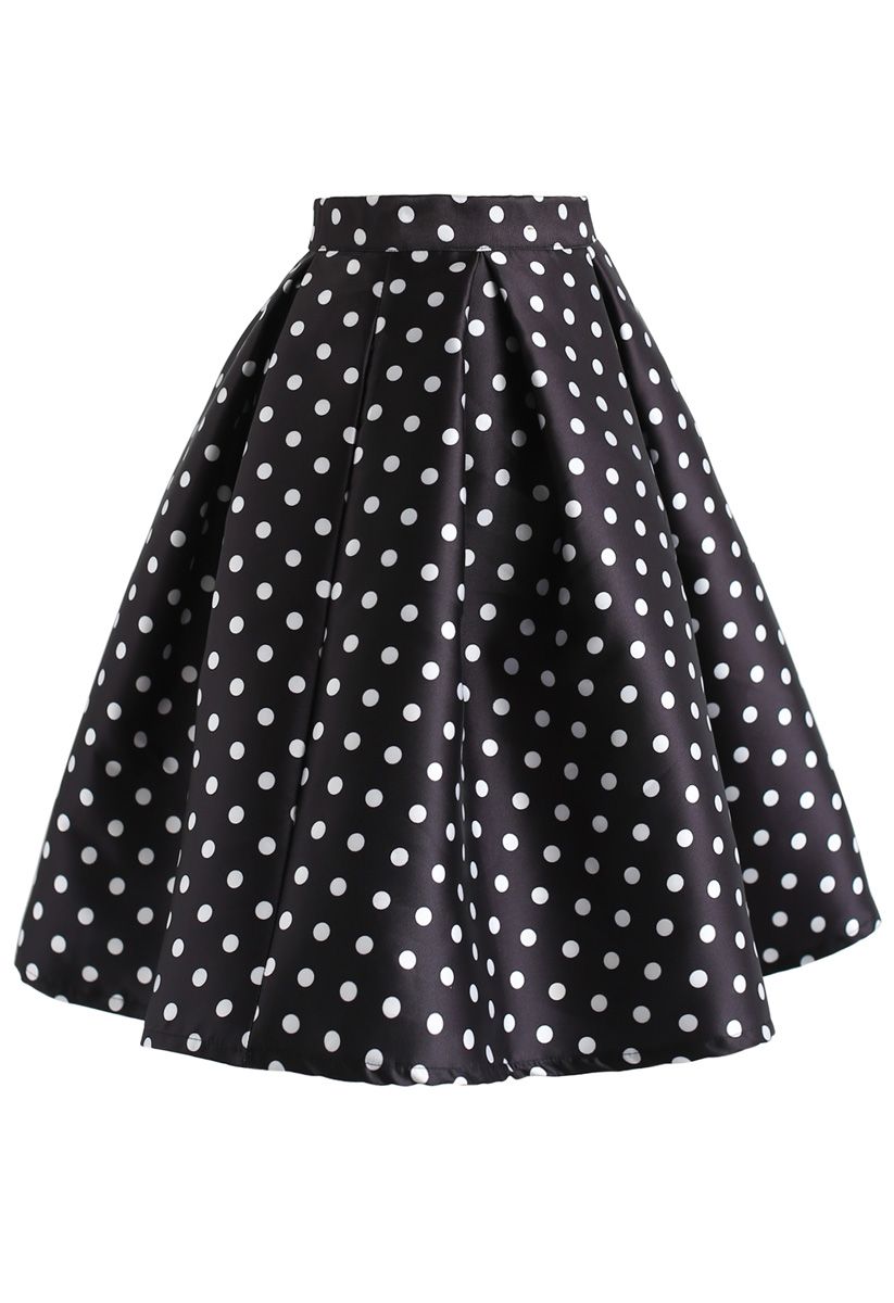 Cuteness Comeback Polka Dots A-Line Skirt in Black