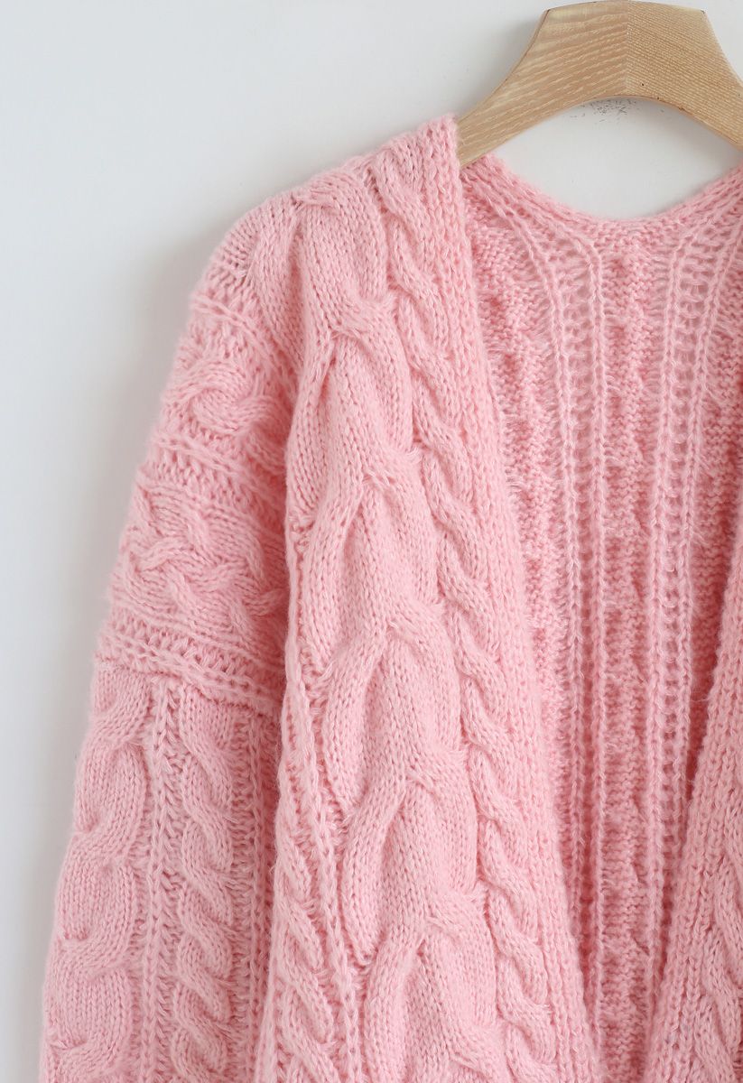 Love Lies Chunky Cable Cardigan in Pink 
