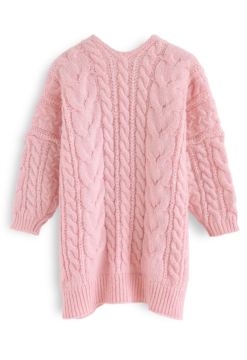 Love Lies Chunky Cable Cardigan in Pink 