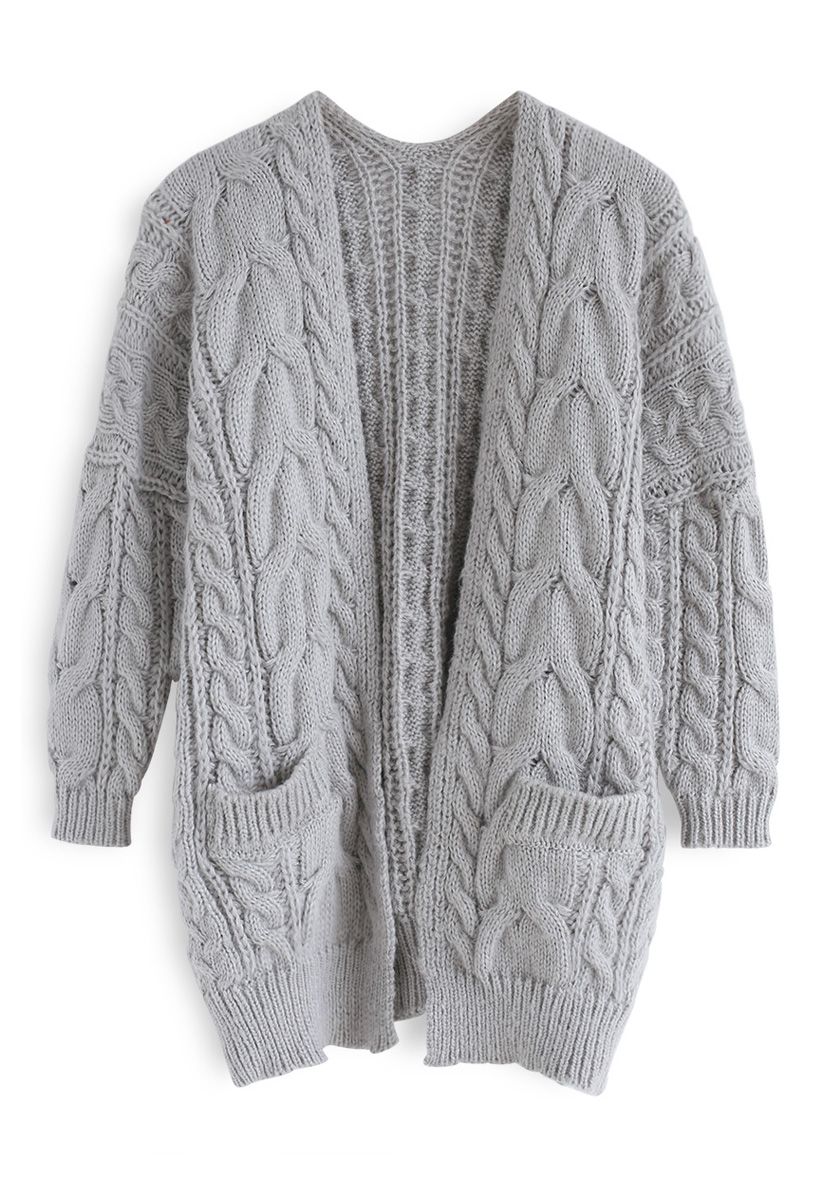 Love Lies Chunky Cable Cardigan in Grey - Retro, Indie and Unique Fashion