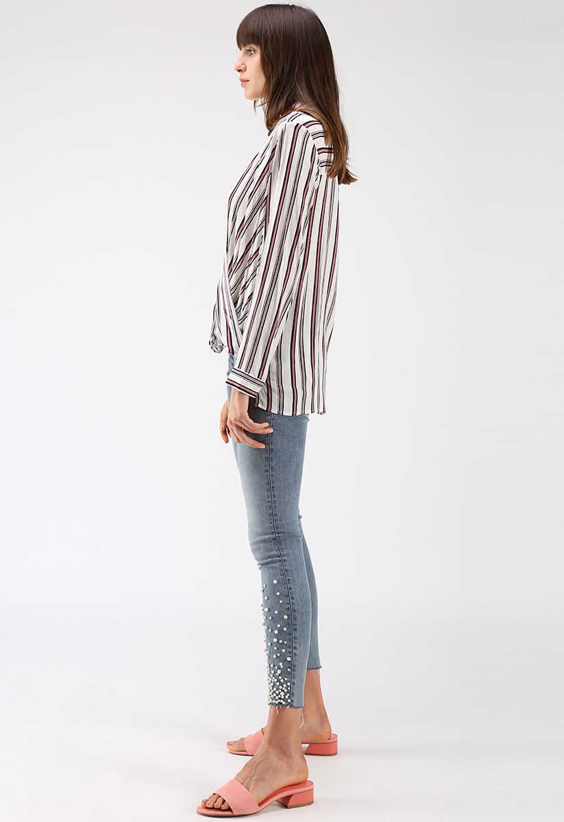 Make Things Right Wrap Top in Red Stripes