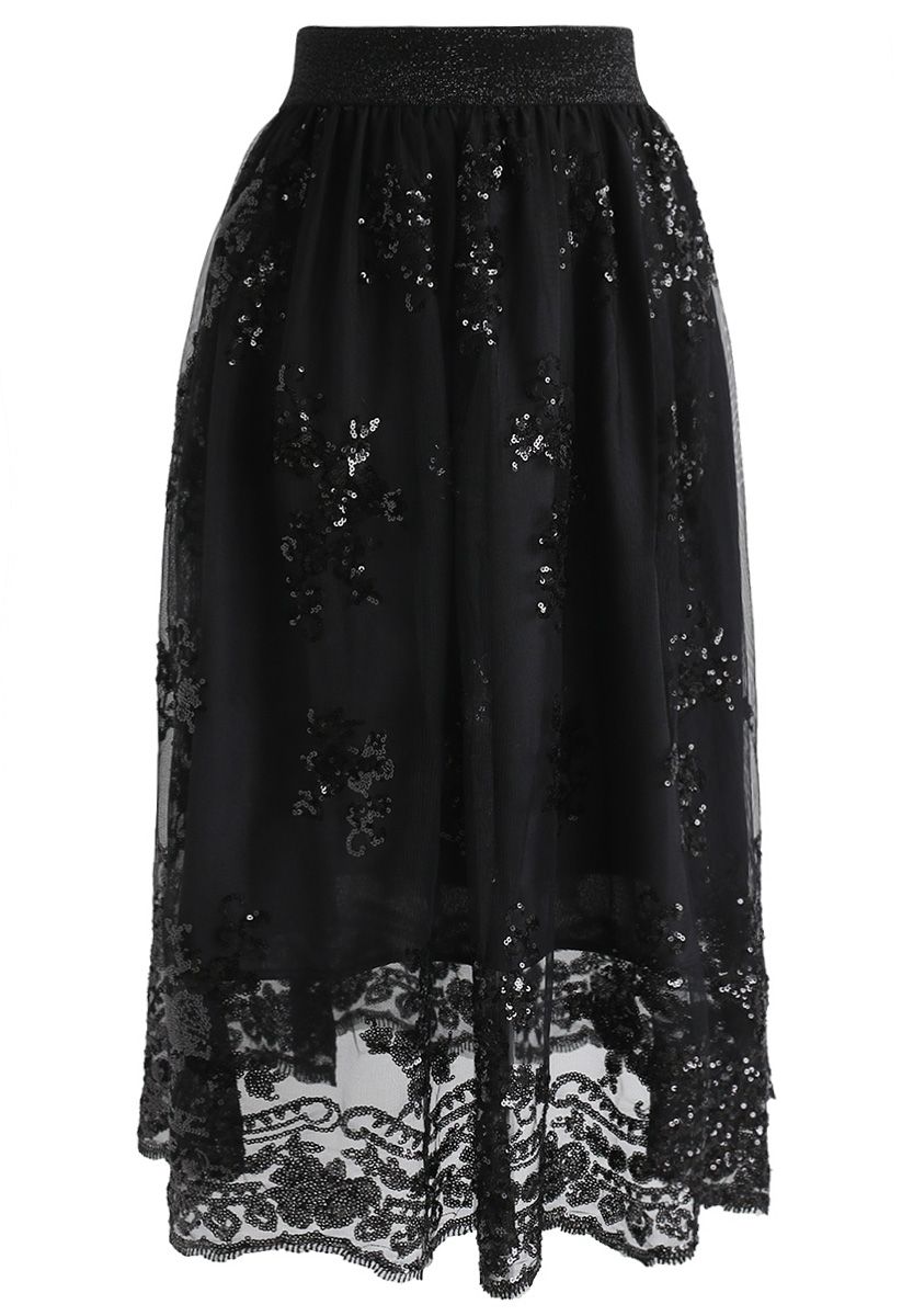 Darling Sequins Mesh Skirt in Black - Retro, Indie and Unique Fashion