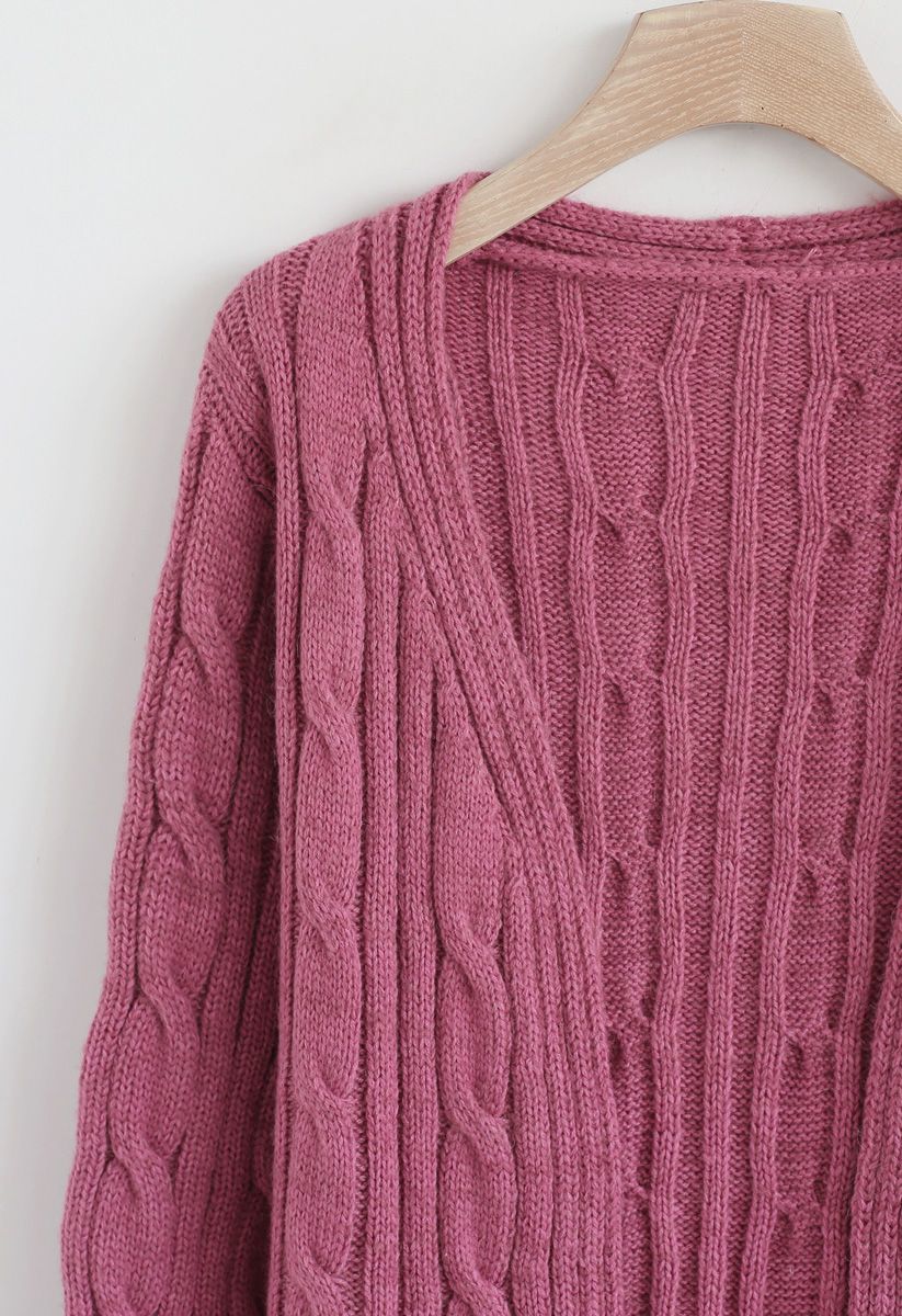 Warmest Hug Cable Knit Longline Cardigan in Berry - Retro, Indie and ...