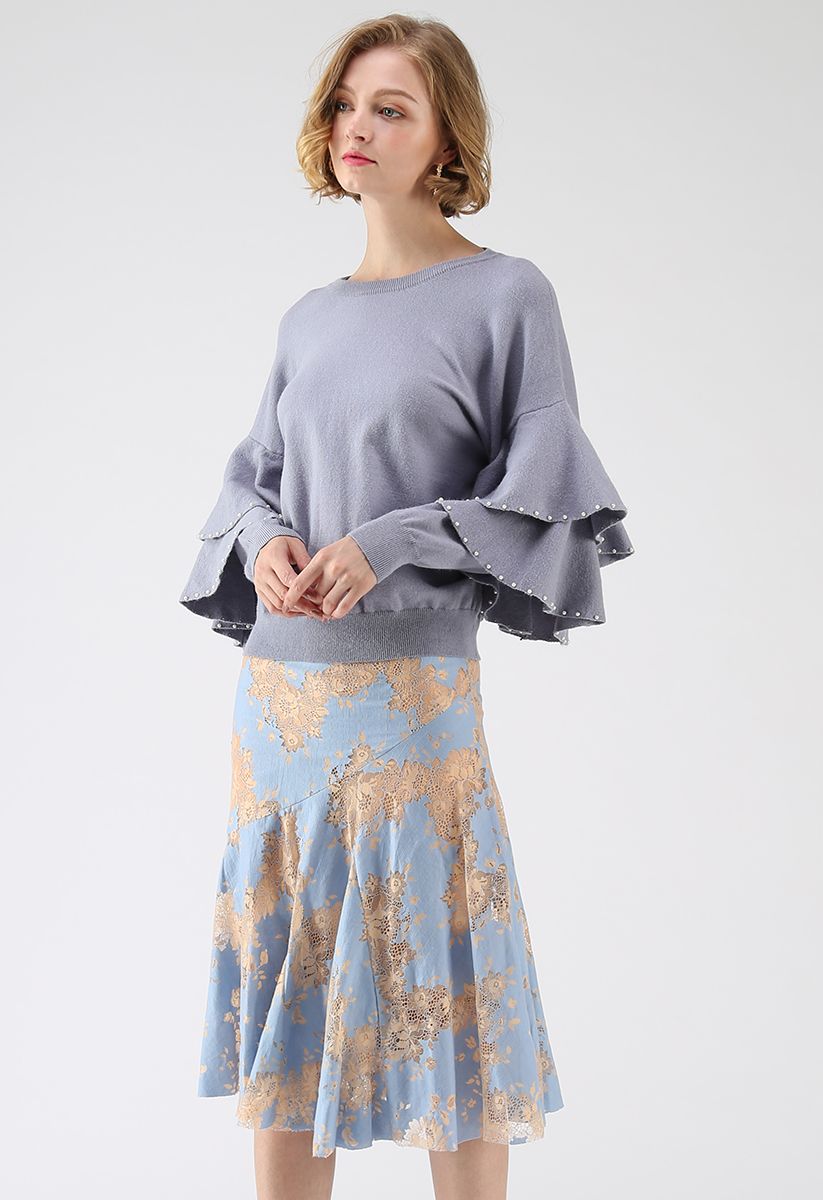 Yes Indeed Two-Tiered Bell Sleeves Sweater in Lavender