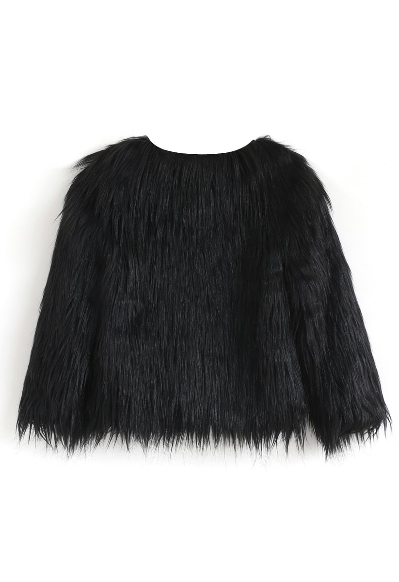 My Chic Faux Fur Coat in Black For Kids
