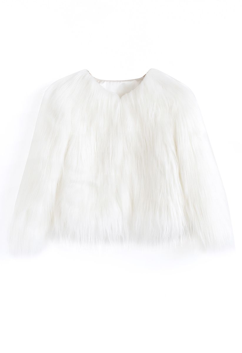 My Chic Faux Fur Coat in White For Kids