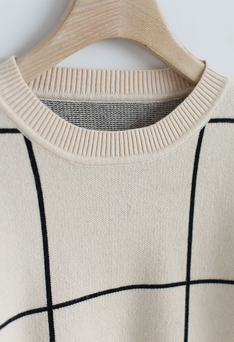 Grid Round Neck Sweater - Retro, Indie and Unique Fashion