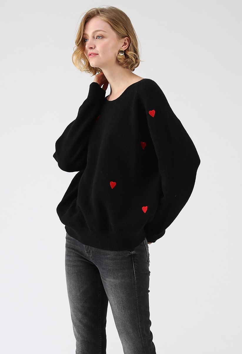 Sweet Love Spot Knit Sweater in Black