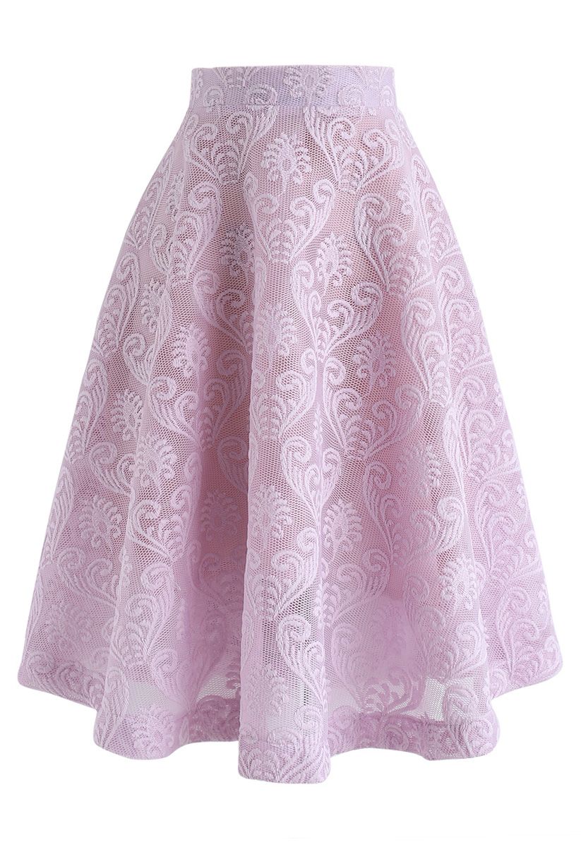Always Pretty Honeycomb Embroidered Midi Skirt in Pink