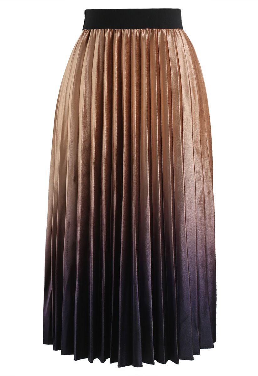 Deeply Gradient Velvet Skirt in Caramel
