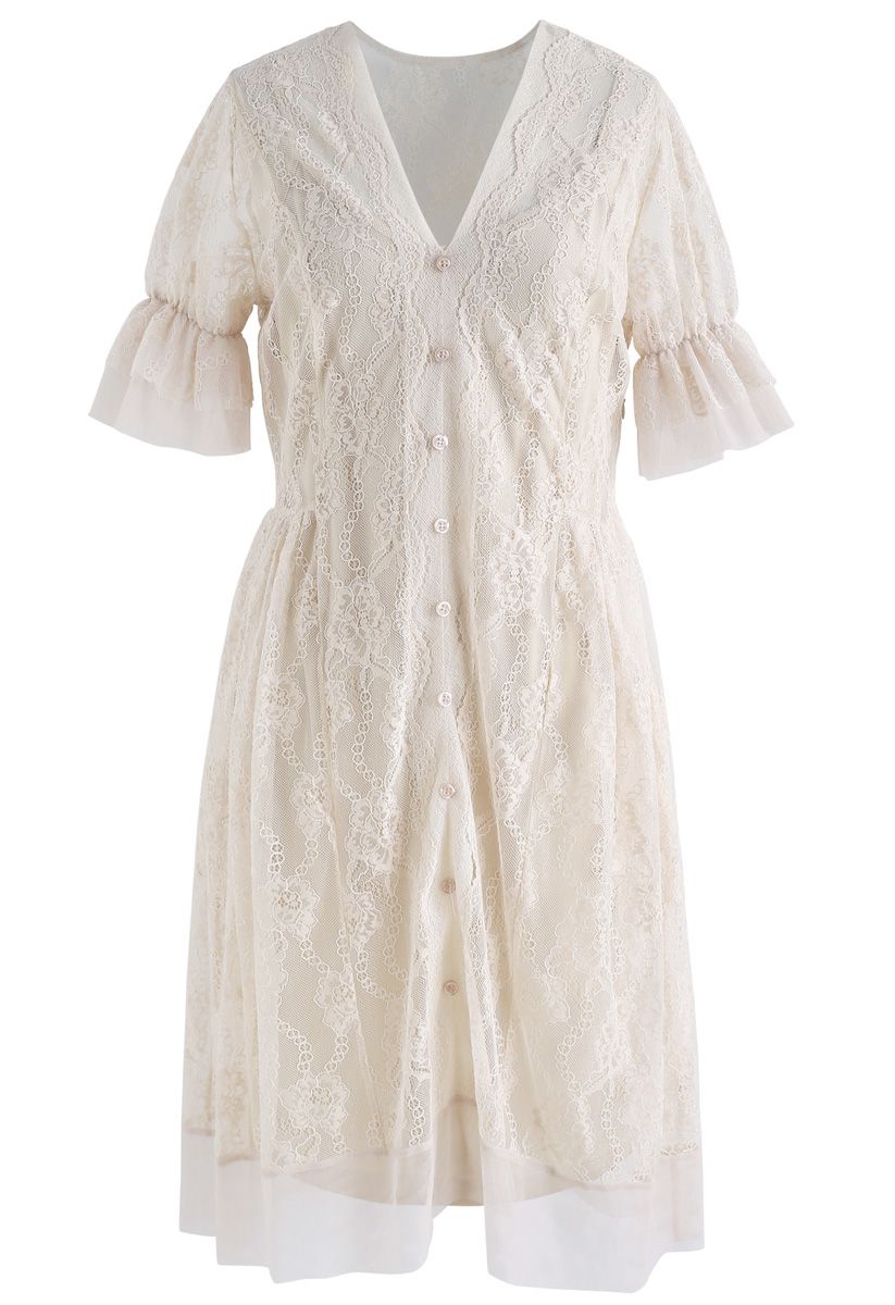 Sing Me to Sleep V-Neck Lace Dress in Cream - Retro, Indie and Unique ...