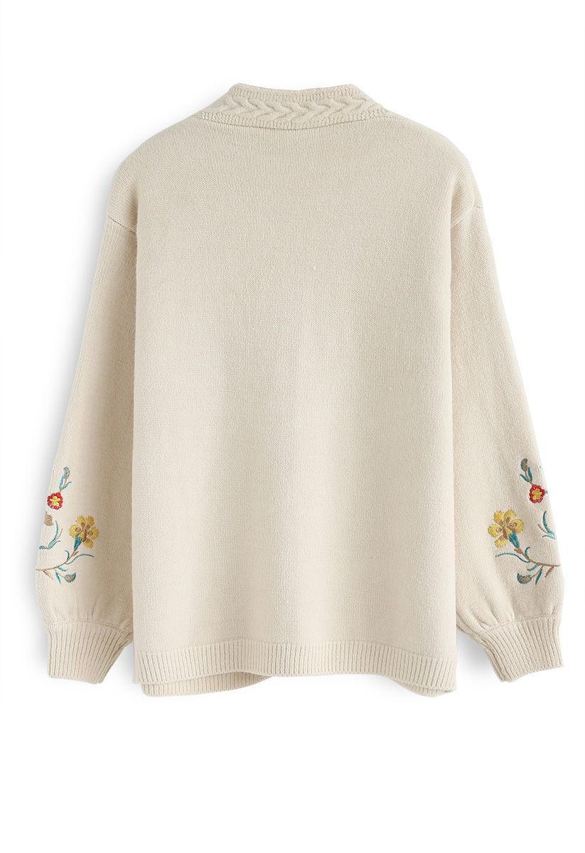 Dreamy Blossom Embroidered Cardigan in Ivory