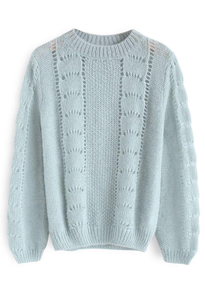 Best for Commutes Fluffy Knit Sweater in Mint