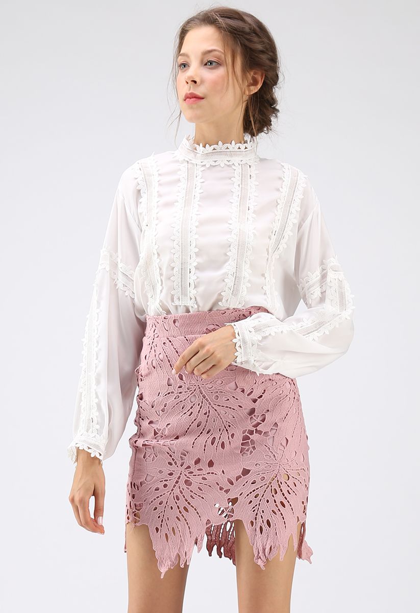 Leaf Around Crochet Bud Skirt in Pink - Retro, Indie and Unique Fashion