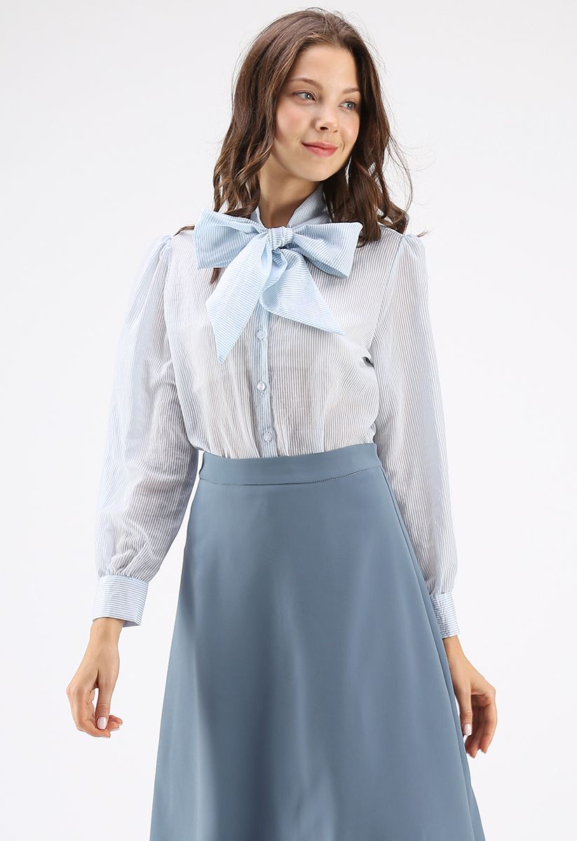 Extremely Lovely Pussy-Bow Stripe Top in Blue - Retro, Indie and Unique ...
