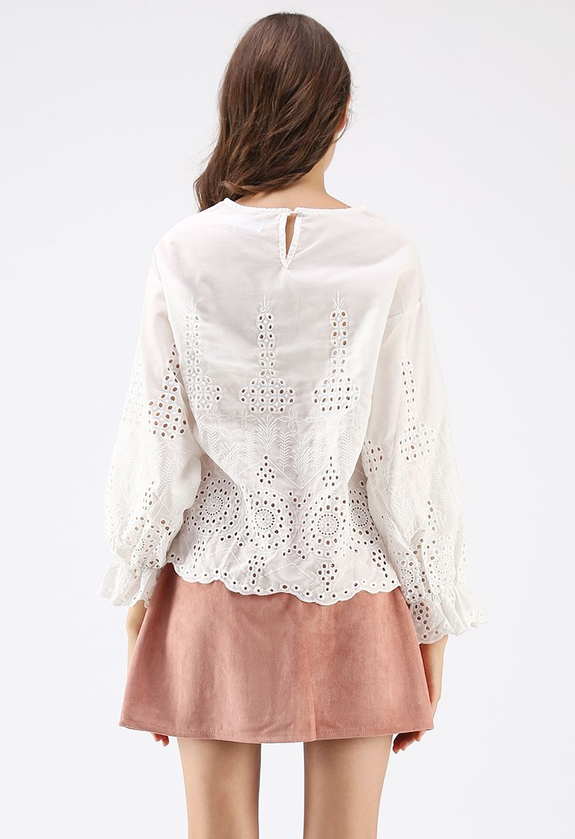 Level Up Eyelet Embroidered Top in White - Retro, Indie and Unique Fashion