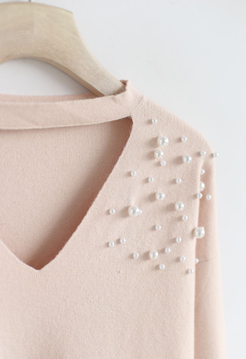 Escape the Ordinary Pearls Knit Sweater in Peach - Retro, Indie and ...