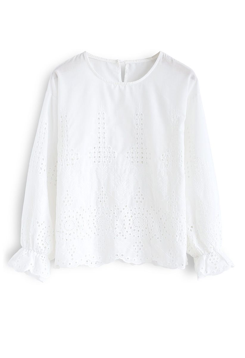 Level Up Eyelet Embroidered Top in White