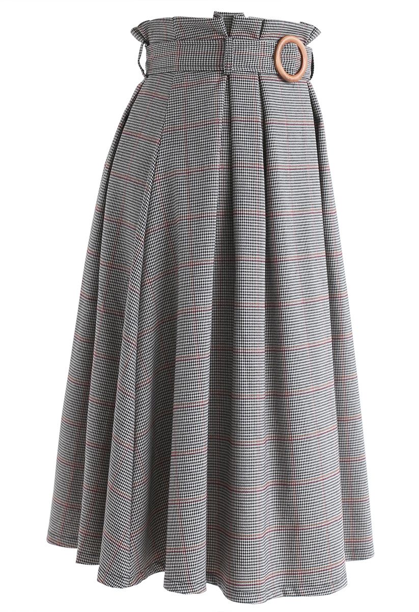 Wannabe Belted Houndstooth A-Line Skirt - Retro, Indie and Unique Fashion