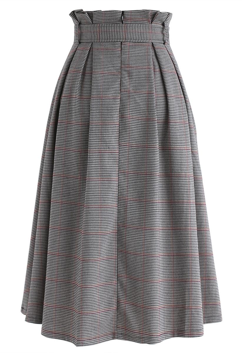 Wannabe Belted Houndstooth A-Line Skirt - Retro, Indie and Unique Fashion