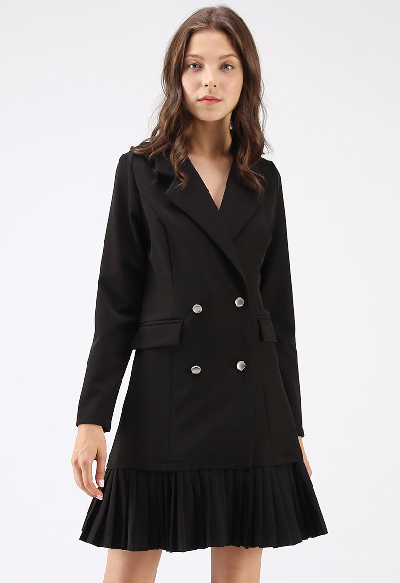 Almost Graceful Double-Breasted Coat Dress in Black - Retro, Indie and ...