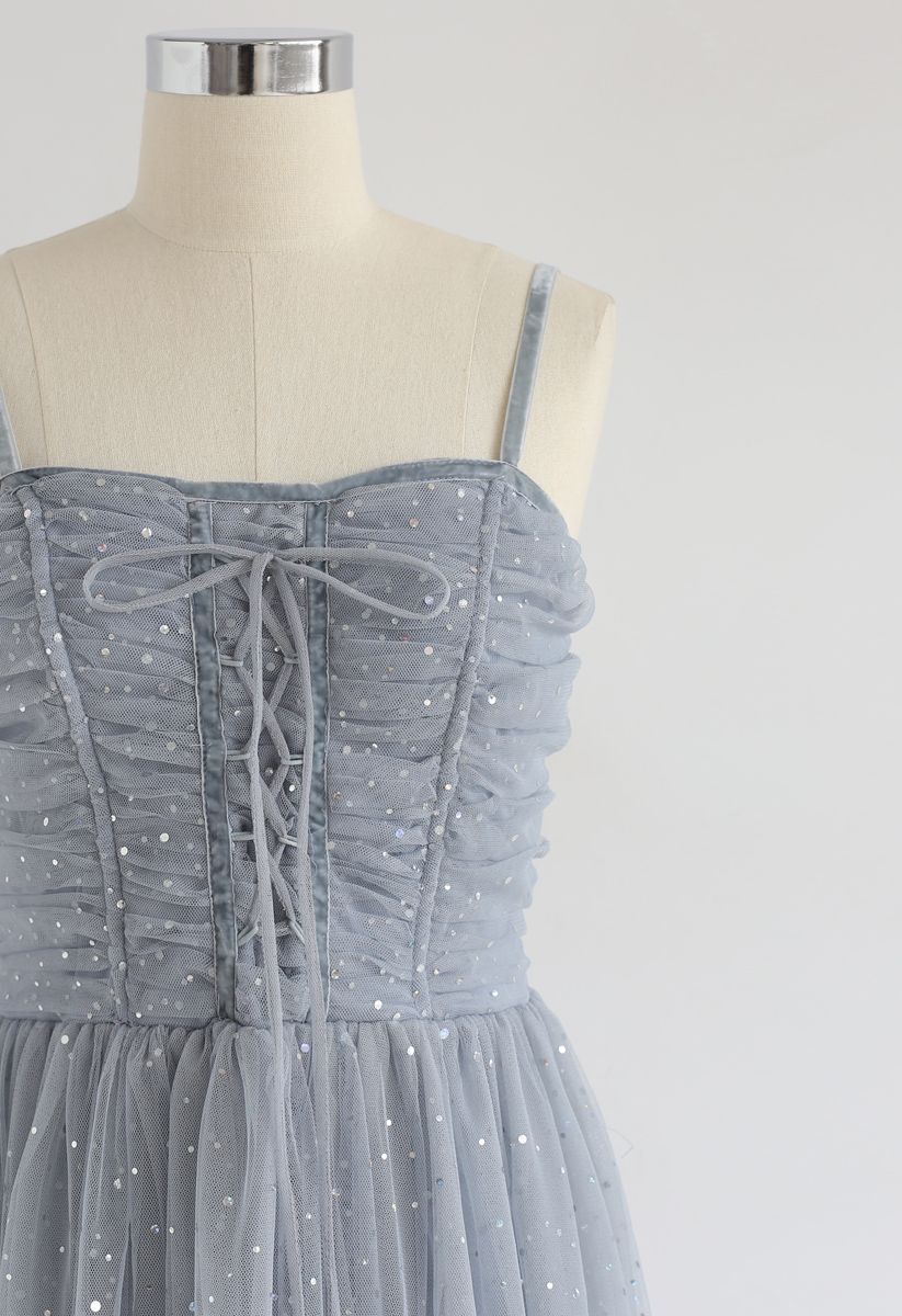 Sparkling Tulle Cami Dress in Grey
