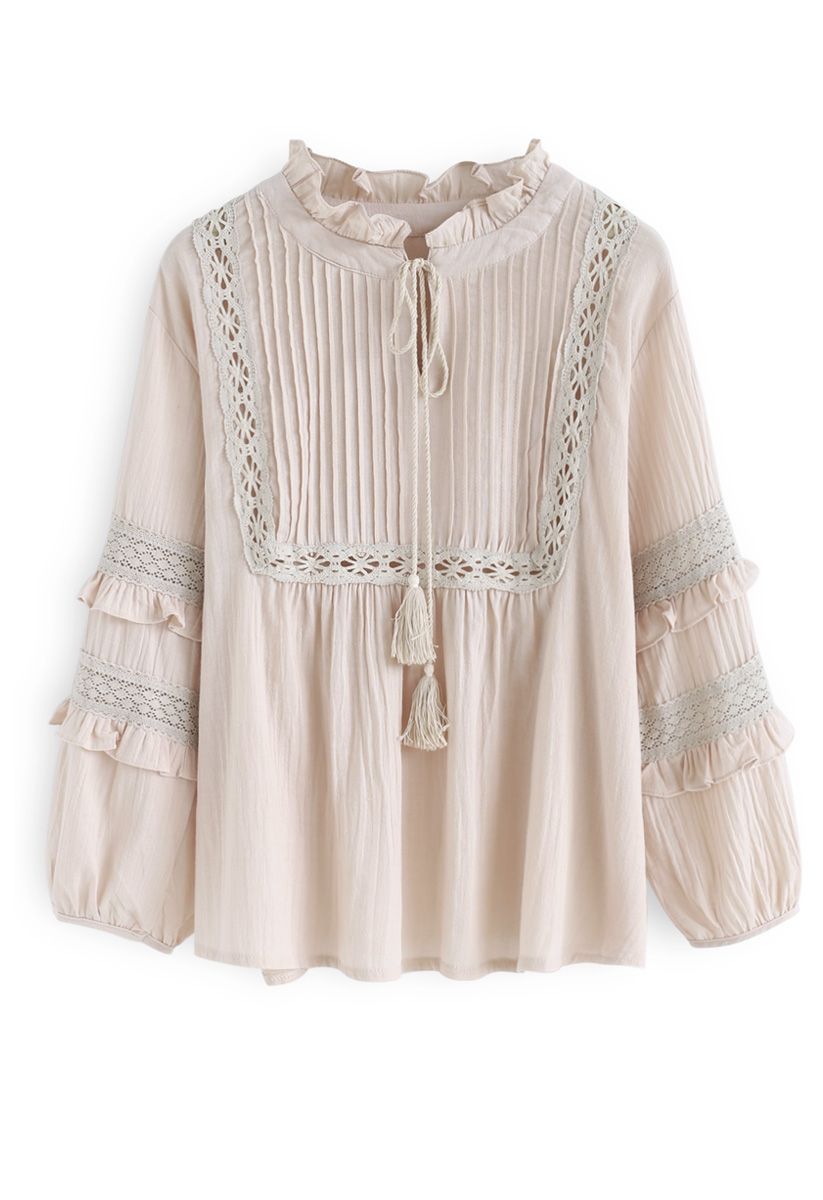 Home with You Bubble Sleeves Top in Light Tan - Retro, Indie and Unique ...